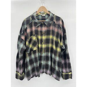 Oli & Hali Womens Medium Patchwork Plaid Rainbow Indie Grunge Edgy Raw Hem Fray